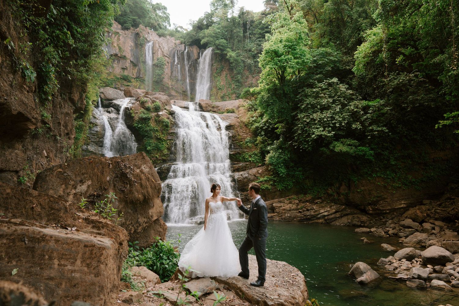 bride and groom portraits on their nauayaca waterfall elopement