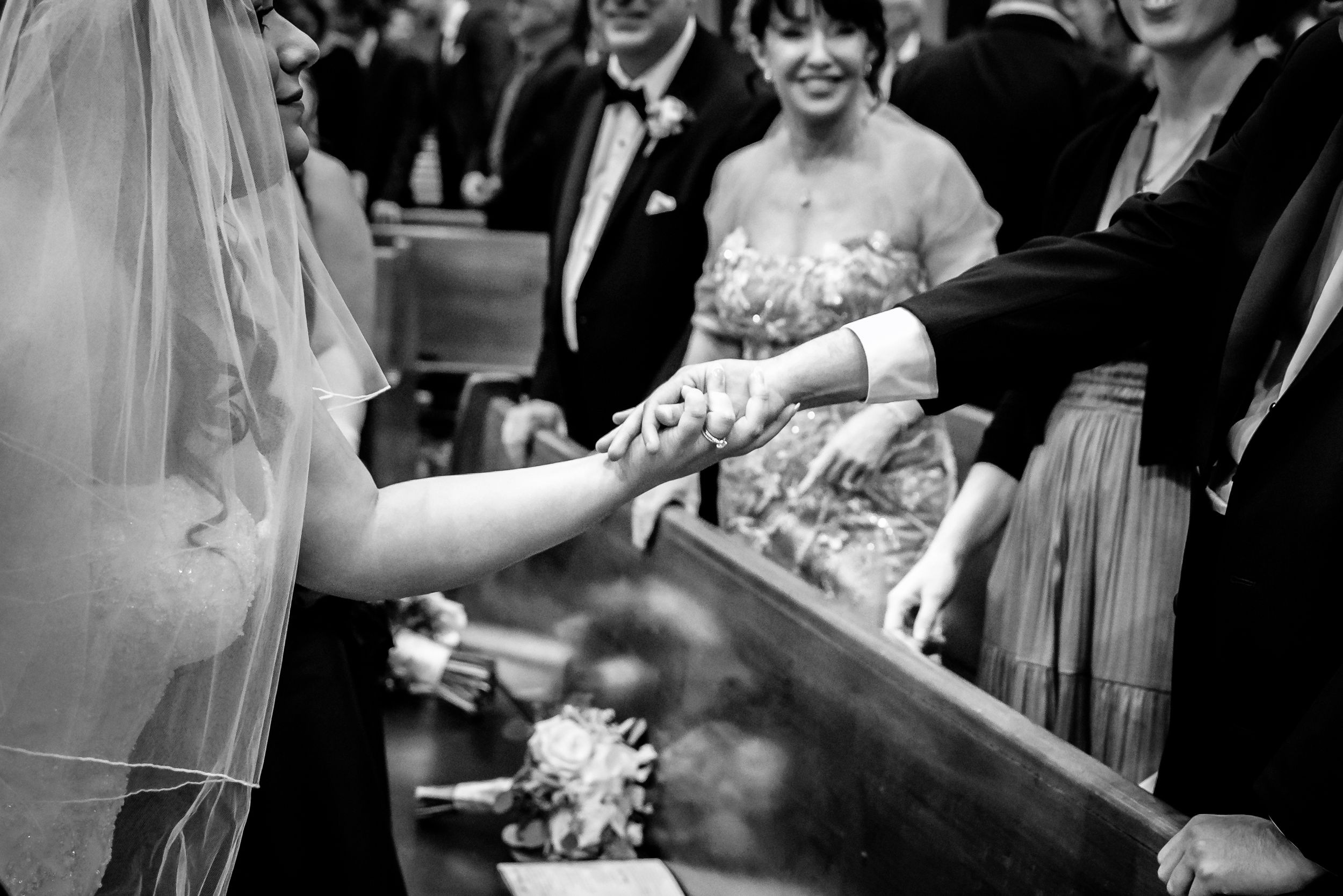 Candid wedding reception moments with guests and celebrations.