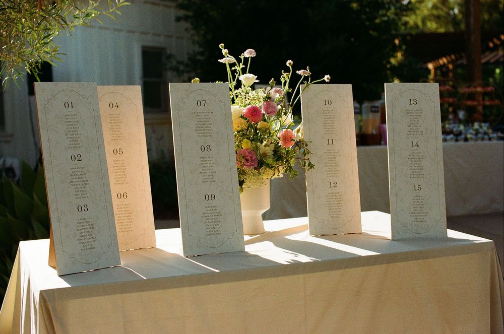 Detailed film photograph of the whimsical "Secret Garden" wedding decorations at an Orange County reception.