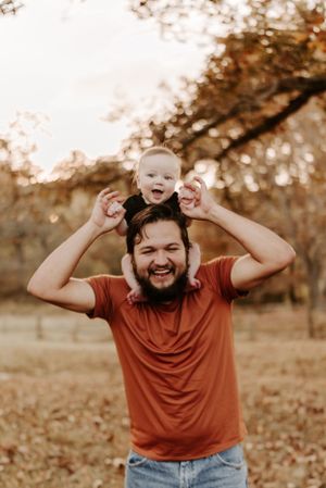 Fun outdoor photo sequence showing energetic expressions and poses in fall scenery.