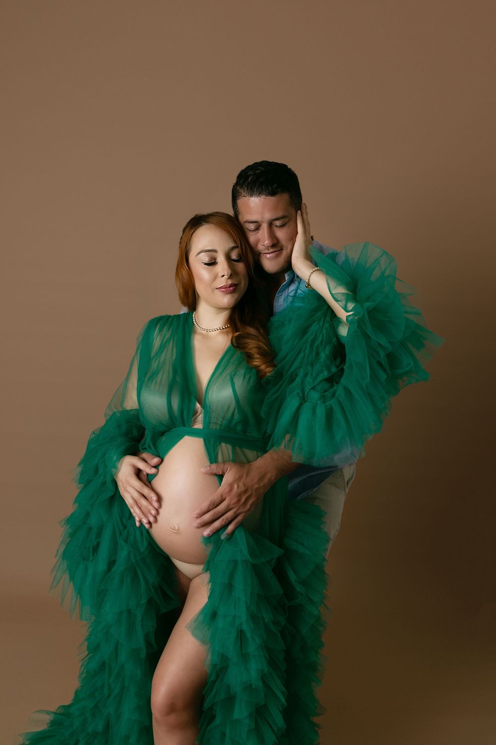 emerald green maternity dress for photoshoot Gown by YULIA SOLOVEVA collection