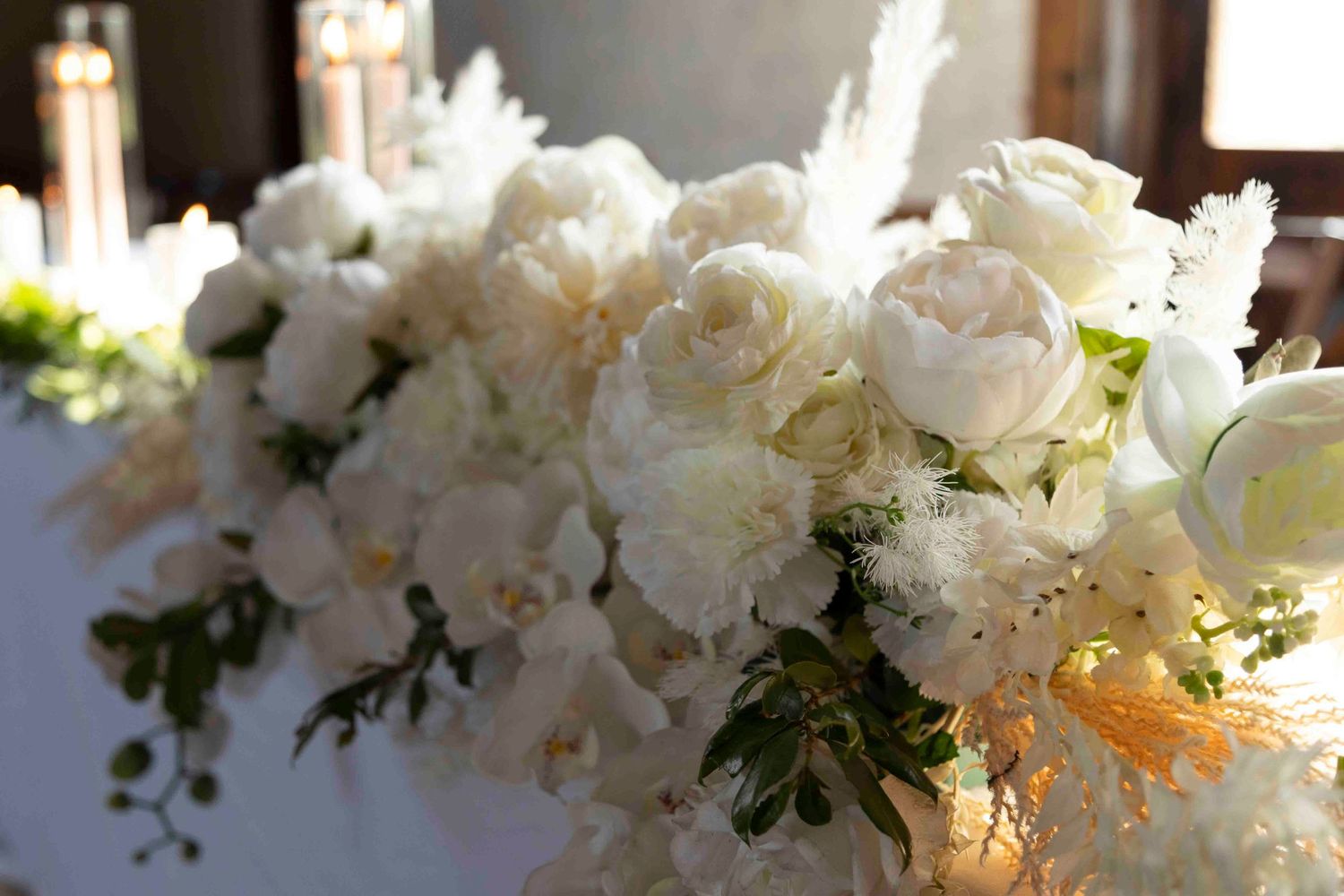 Bride’s white wedding bouquet with roses and greenery at Warrawong Estate Victoria