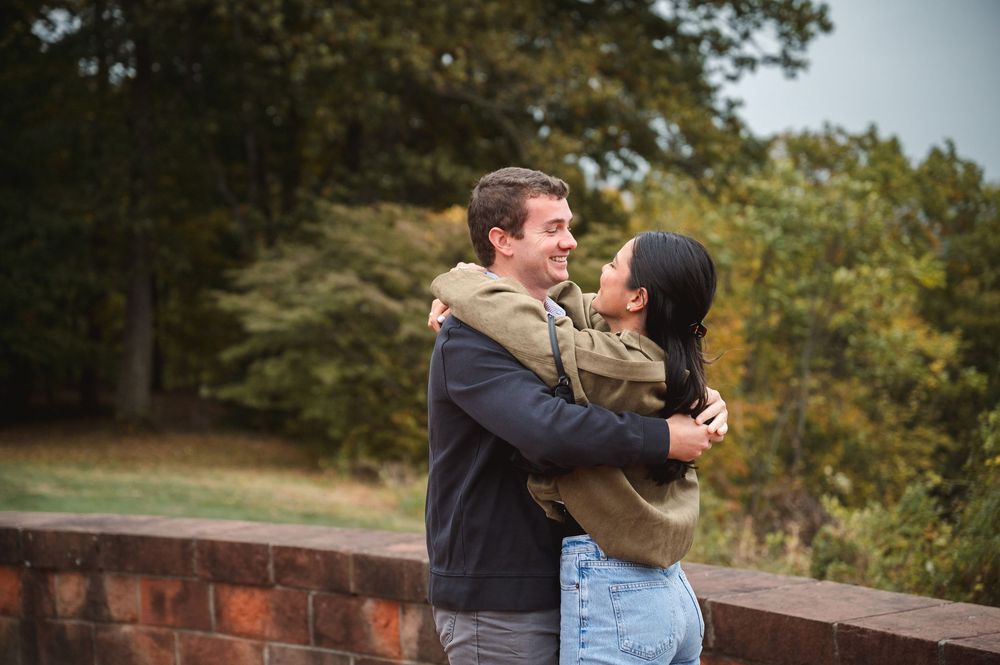 A newly embrace romantically at Boscobel House & Gardens in Garrison, New York