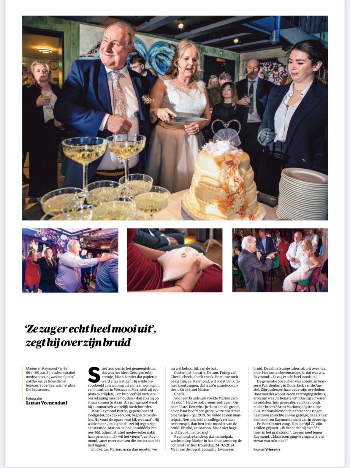 Krantenartikel in het NRC Handelsblad eindejaarspublicatie met thema trouwen op latere leeftijd met bruidspaar Raymond en Marion