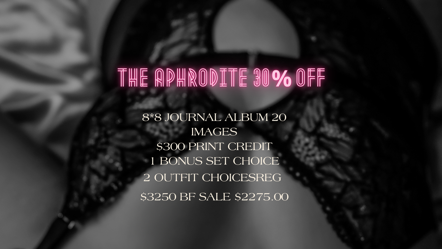 The Aphrodite collection sale banner with pricing information on black background.