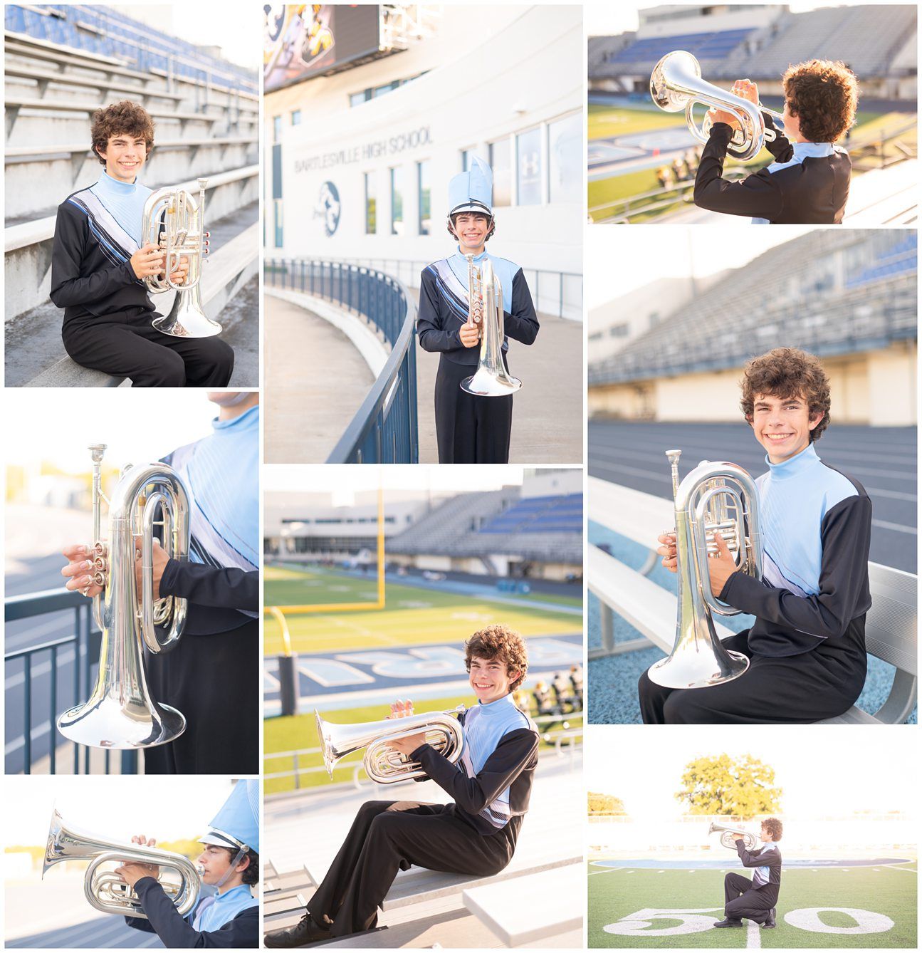 Senior Guy with Band Instrument at Bartlesville High School BHS by Bartlesville Senior Photographer Kristi Bray Photography