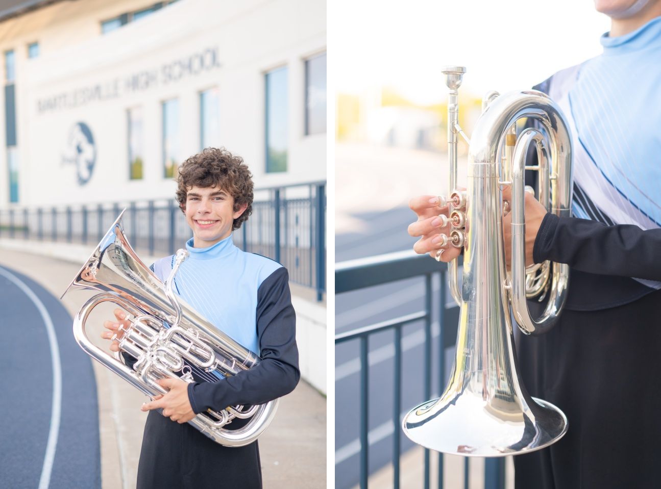 Senior Guy with Band Instrument at Bartlesville High School BHS by Bartlesville Senior Photographer Kristi Bray Photography
