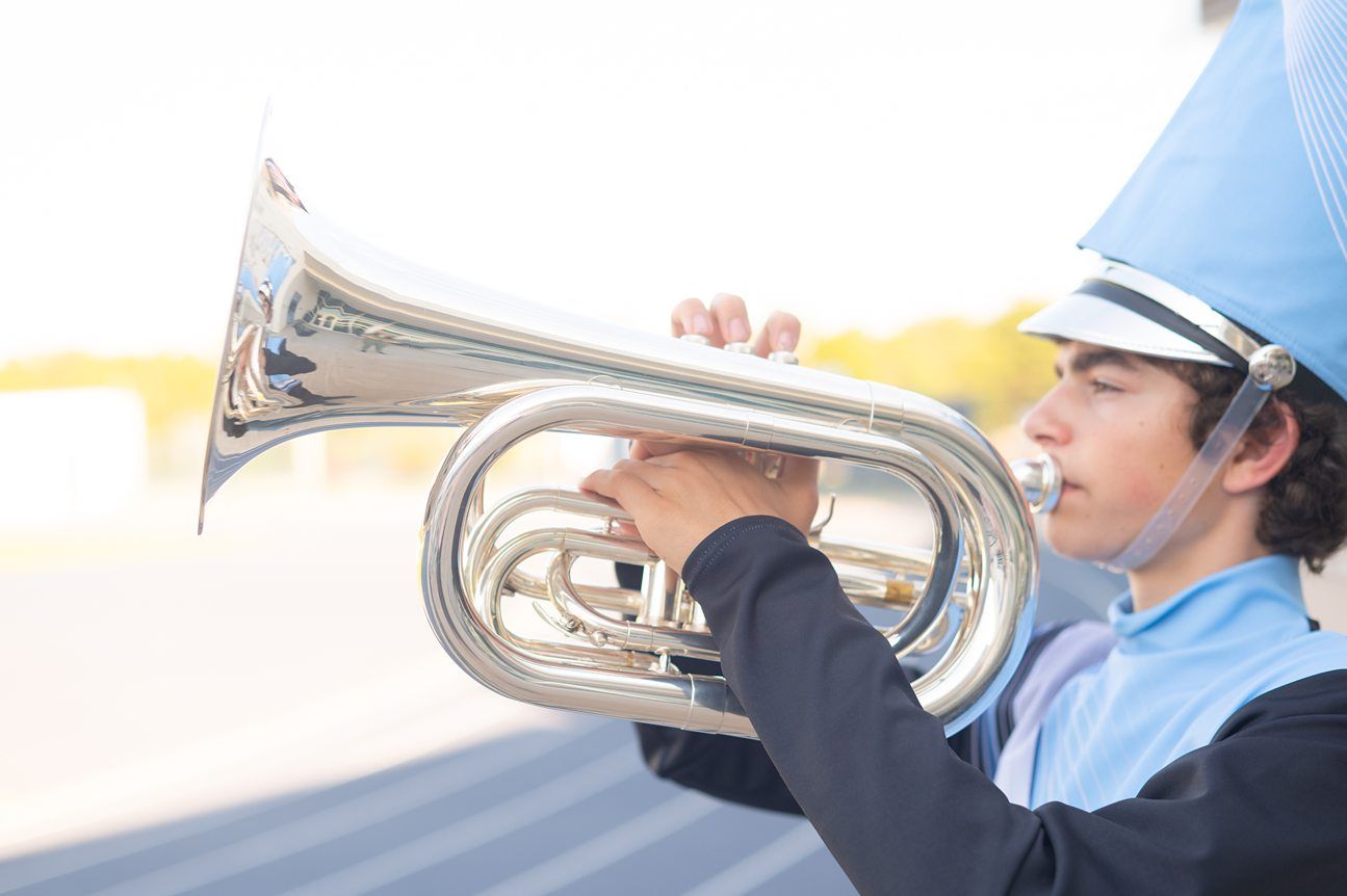 Senior Guy with Band Instrument at Bartlesville High School BHS by Bartlesville Senior Photographer Kristi Bray Photography