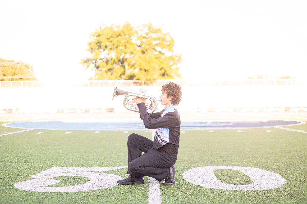 Senior Guy with Band Instrument at Bartlesville High School BHS by Bartlesville Senior Photographer Kristi Bray Photography