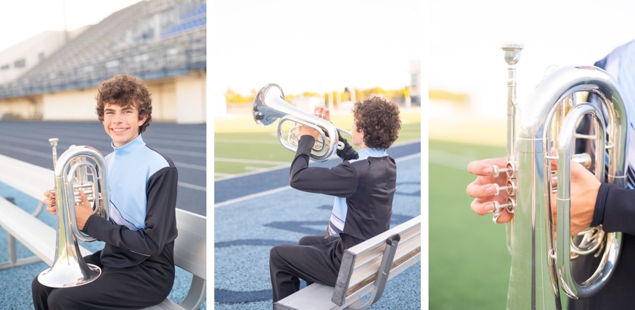 Senior Guy with Band Instrument at Bartlesville High School BHS by Bartlesville Senior Photographer Kristi Bray Photography
