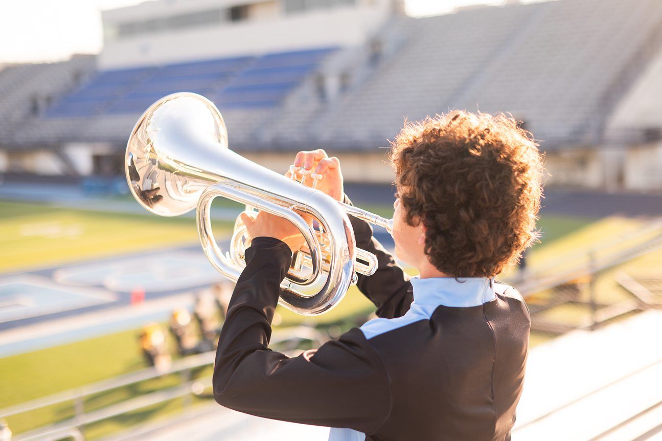 Senior Guy with Band Instrument at Bartlesville High School BHS by Bartlesville Senior Photographer Kristi Bray Photography
