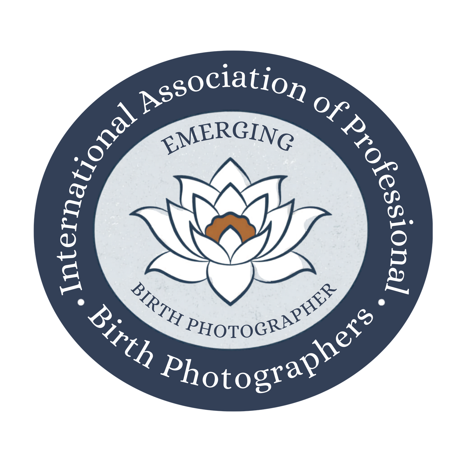 International Association of Professional Birth Photographers emerging birth photographer certification badge with lotus flower.
