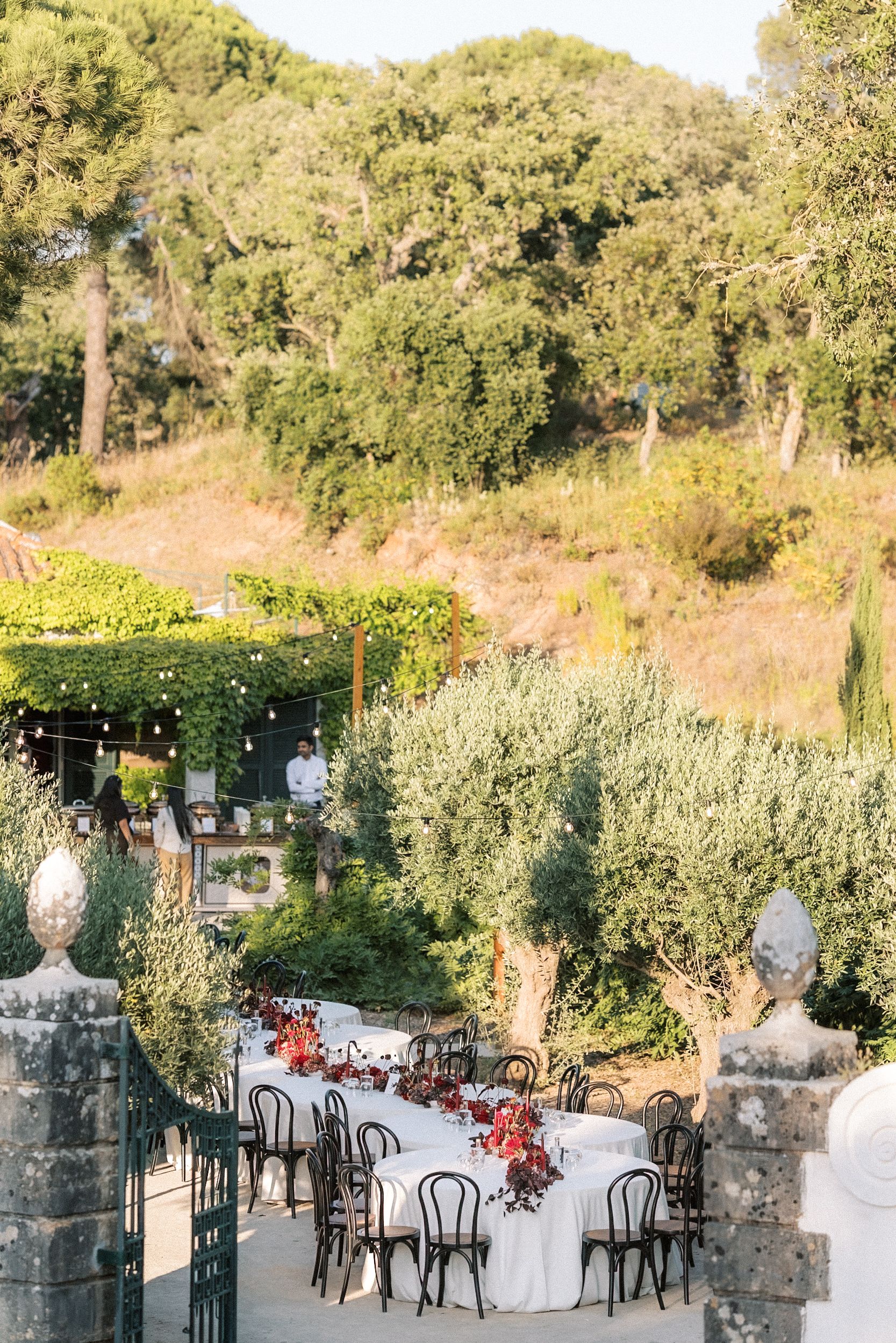 elegant outdoor dinner setting at Casa de Palmela wedding