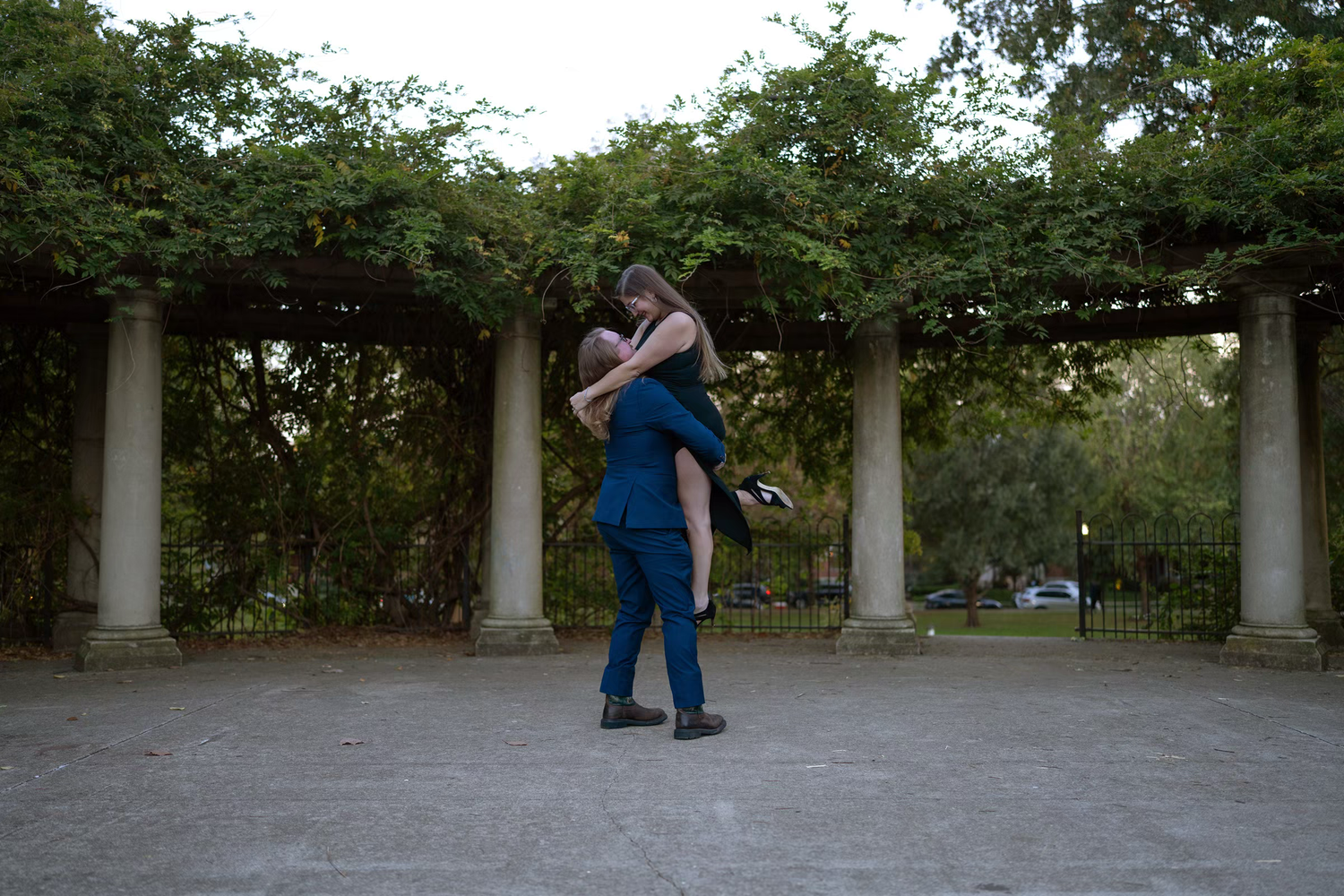 Romantic couple embracing in German Village Engagement Photos