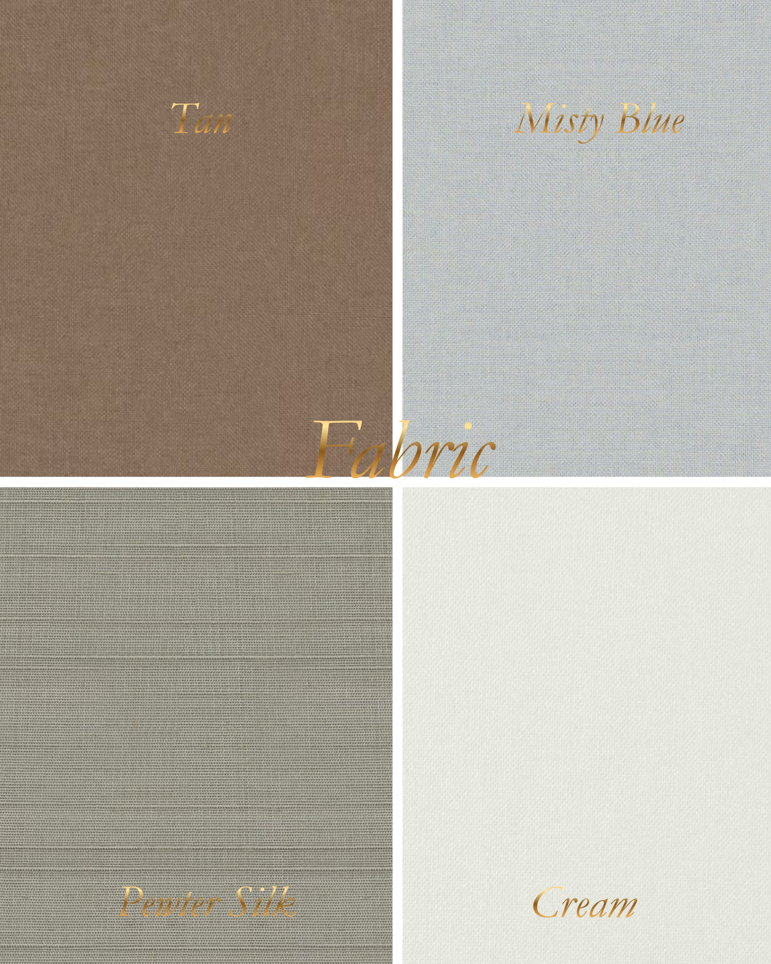 Four leather fabric swatches in Stone Suede, Ecru Suede, Steel, and Fog neutral tones for upholstery options.