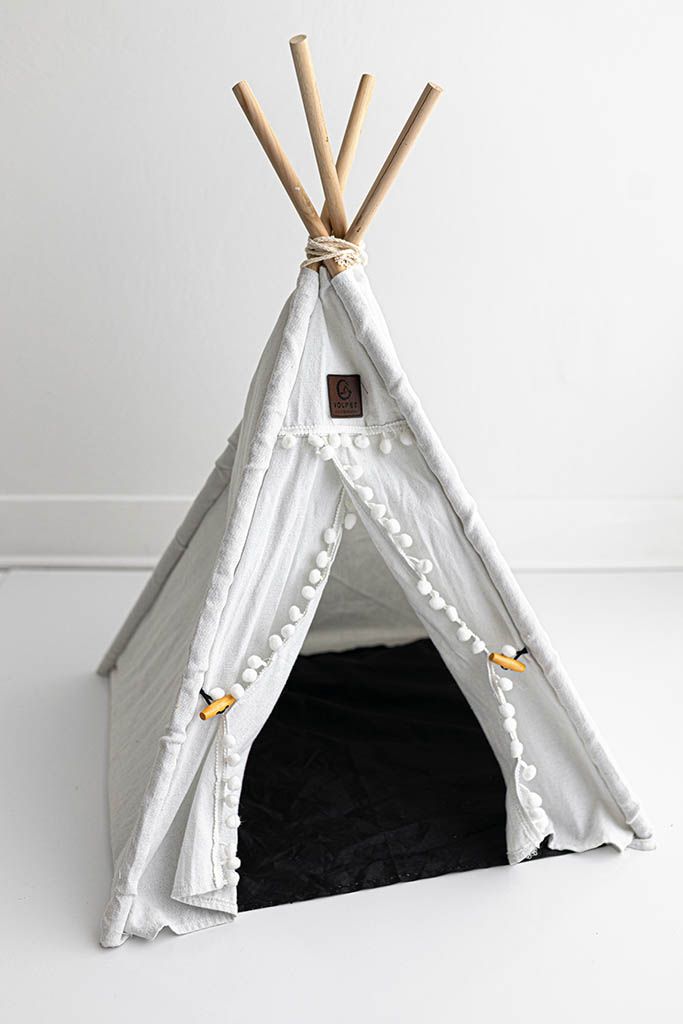 White canvas pet teepee tent for themed baby's birthday photography in Murrieta.