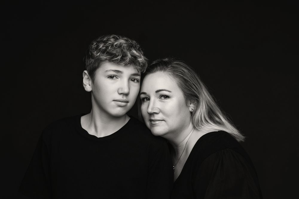 Mum and son sharing connection, black and white