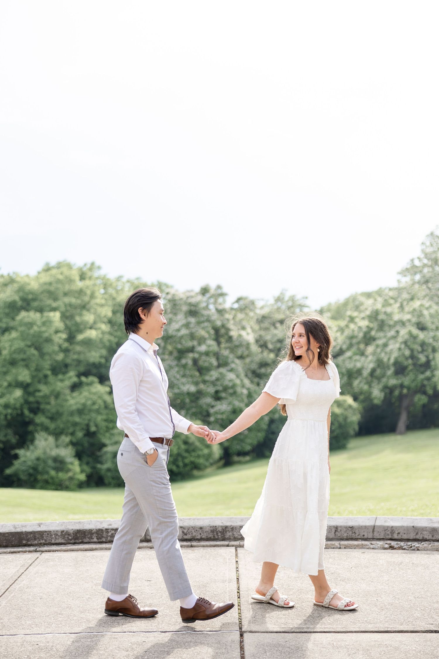 Romantic engagement photos at Mt. Echo Park overlooking the Cincinnati skyline in Cincinnati, Ohio by Julia and Sean Photography