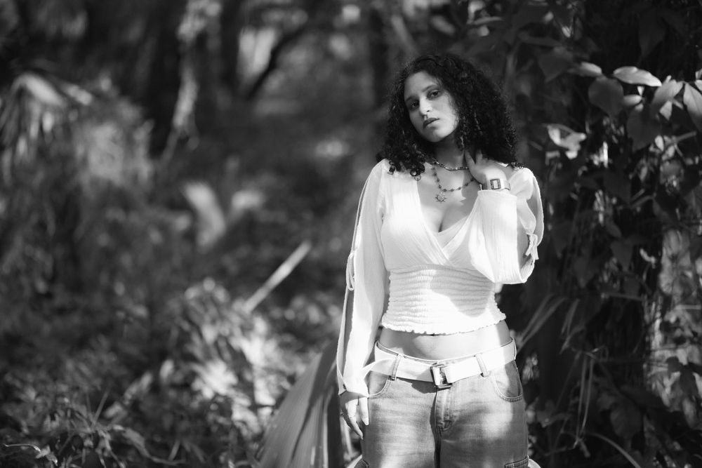 Fashion portrait of woman at Kendall Indian Hammocks Park in Miami
