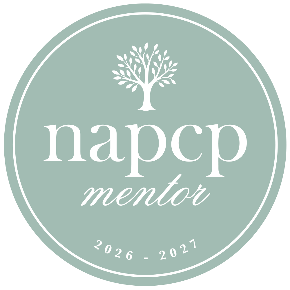 NAPCP Mentor badge for 2026-2027, featuring a tree logo on a sage green circular seal.