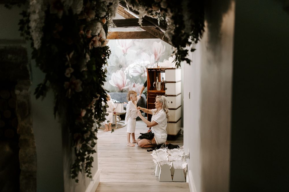 bride getting son ready