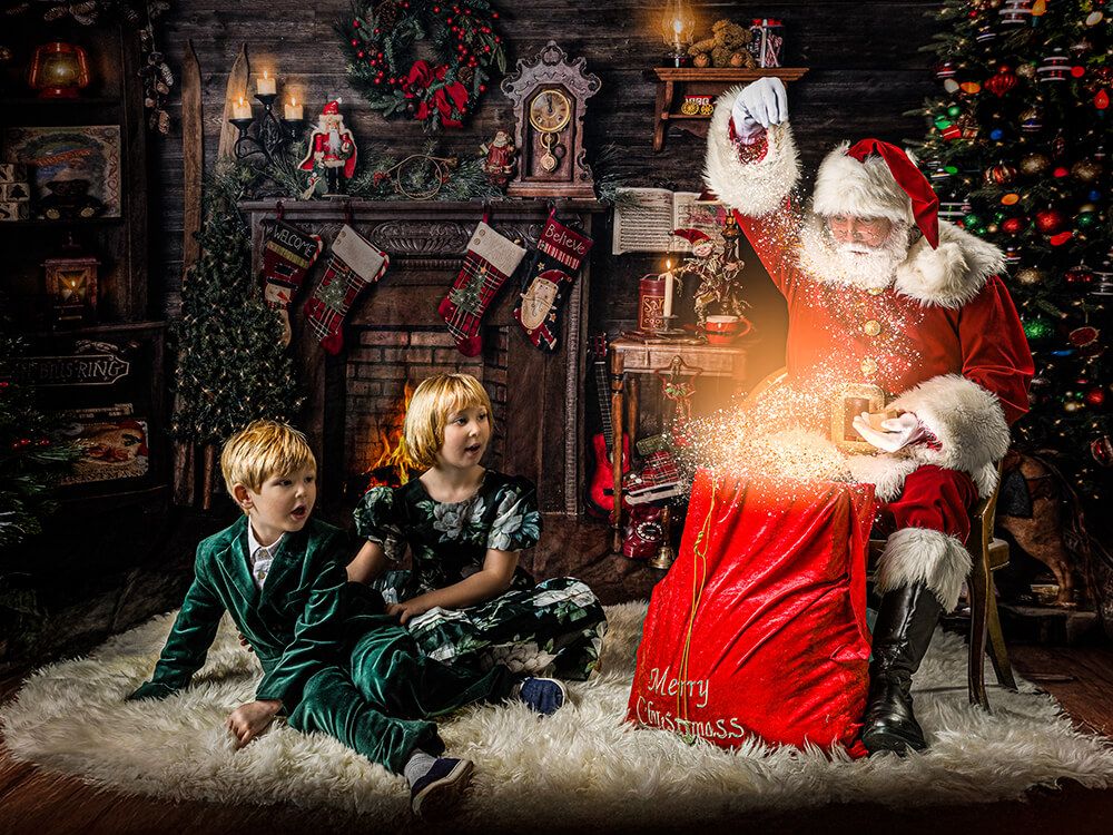 Best Santa photoshoot and Christmas portrait session in Seattle Tacoma Bellevue and Gig Harbor Two children learn they are on the nice list
