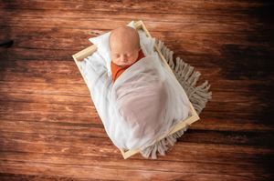Row of soft focus newborn photos against rustic wooden background showing peaceful sleeping positions.