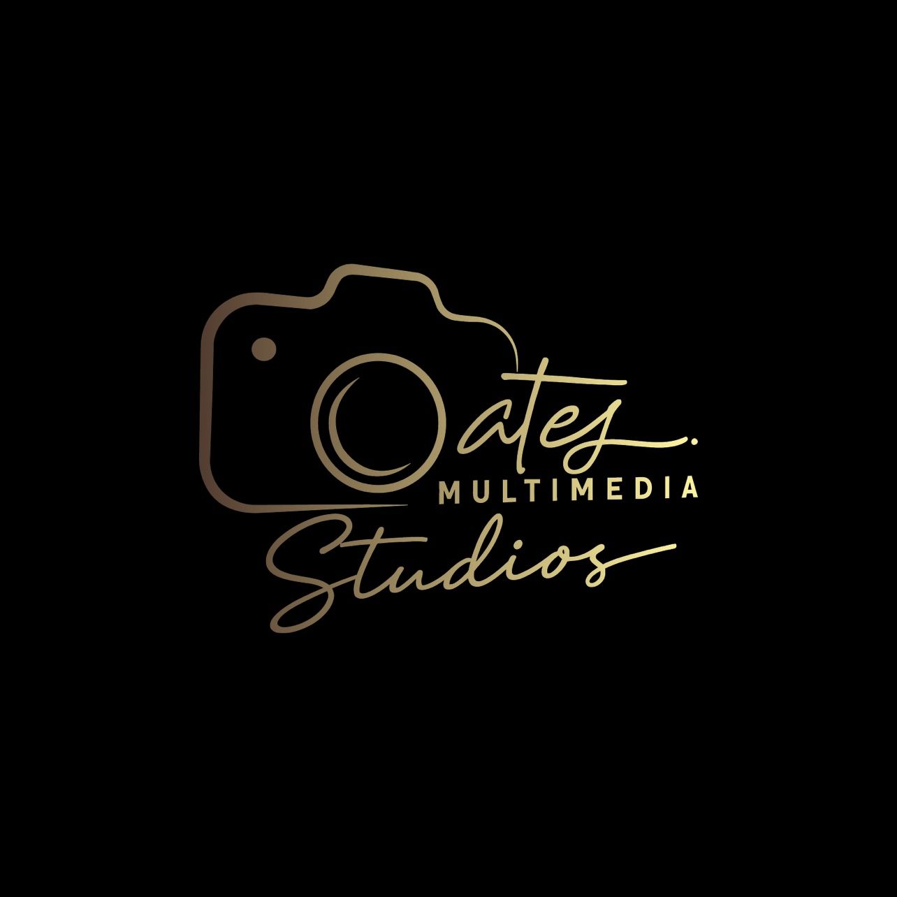 Professional photography studio logos in metallic gold on black background.