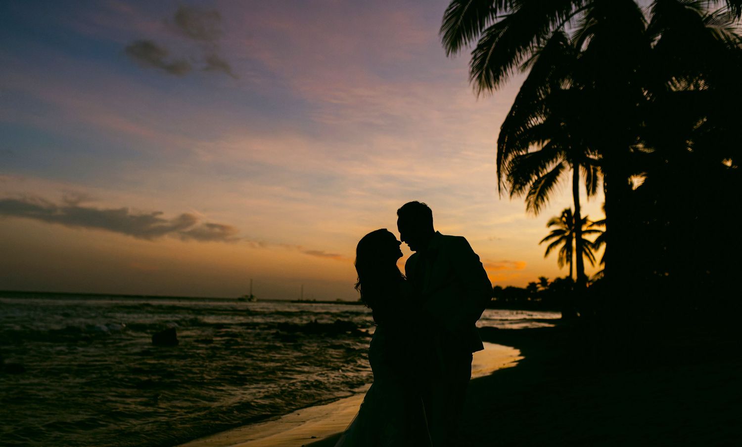 Emotional Riviera Maya wedding photo – romantic sunset vows exchange.