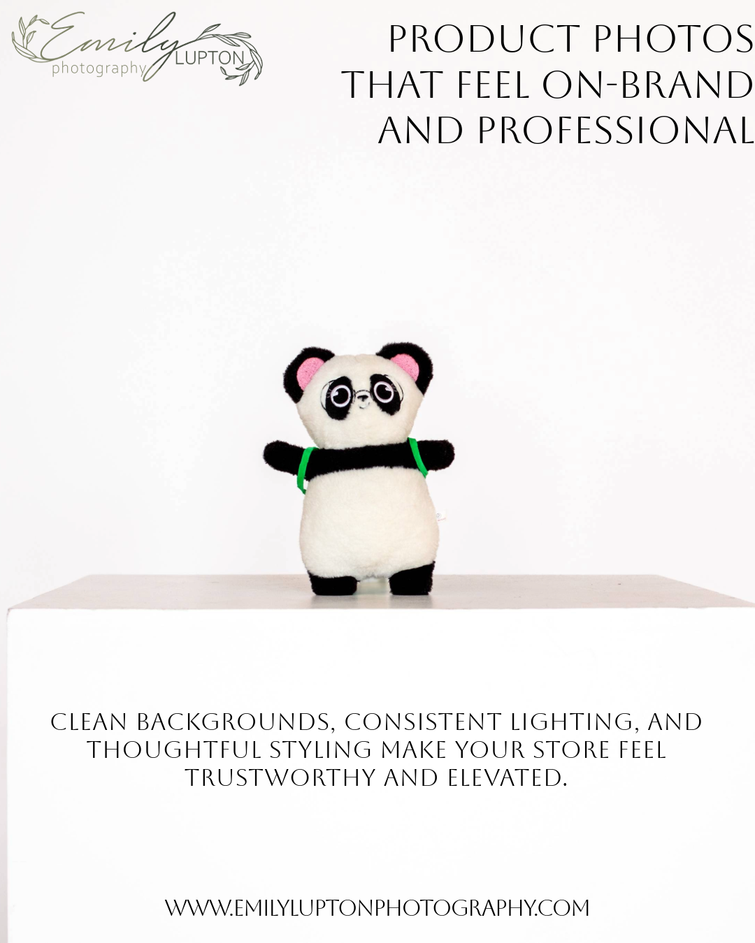 Little Treasure product photo of panda stuffie in Cincinnati studio for luxury children’s brand and premium webstore