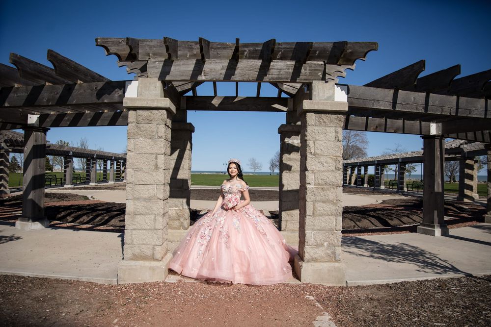 Full-length XV portrait in a scenic outdoor park. Professional Quinceañera photographer for Lake County families—Alex T.