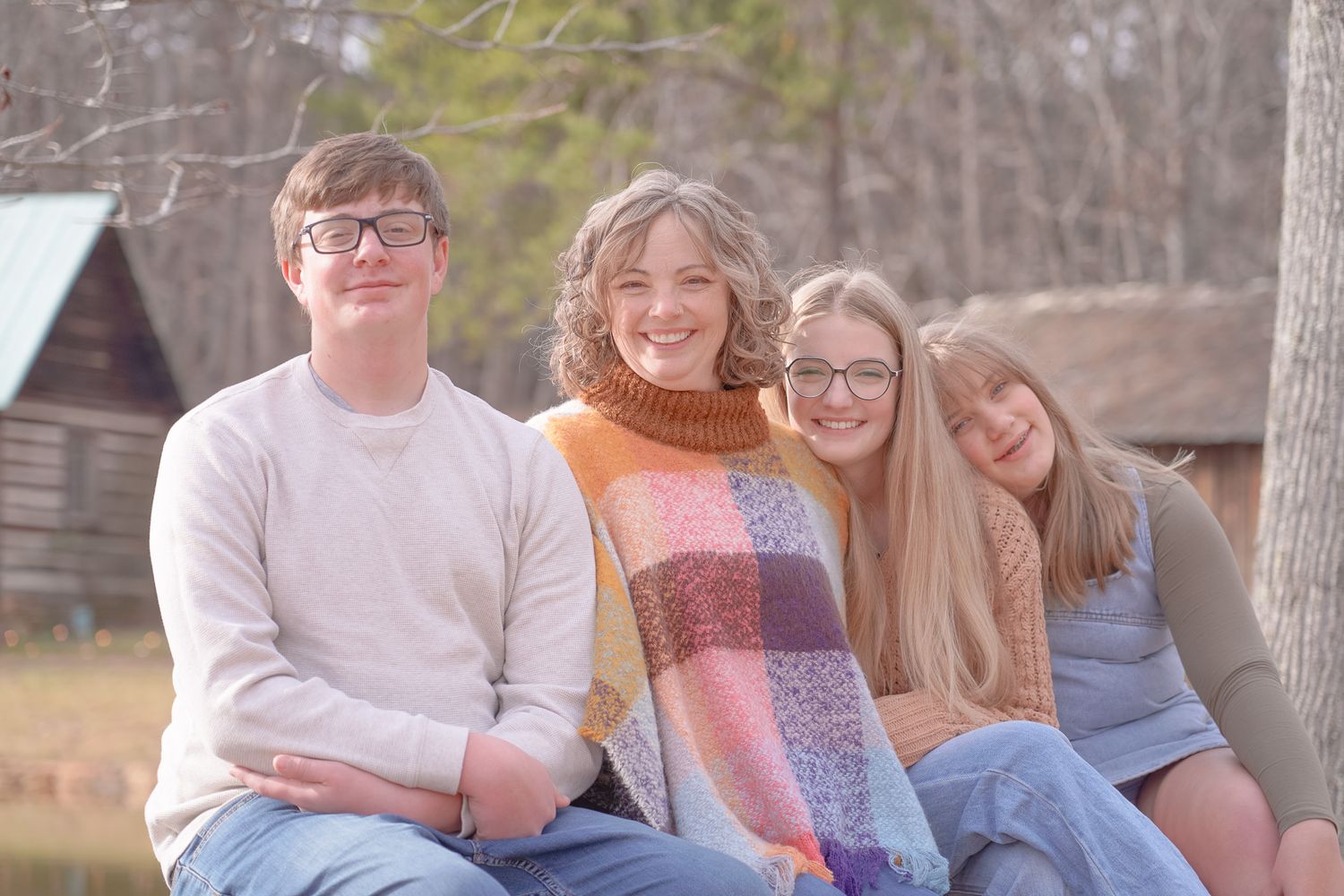 A series of heartwarming family photos showing playful outdoor moments together on a bright sunny day. Lincolnton NC Family Photography