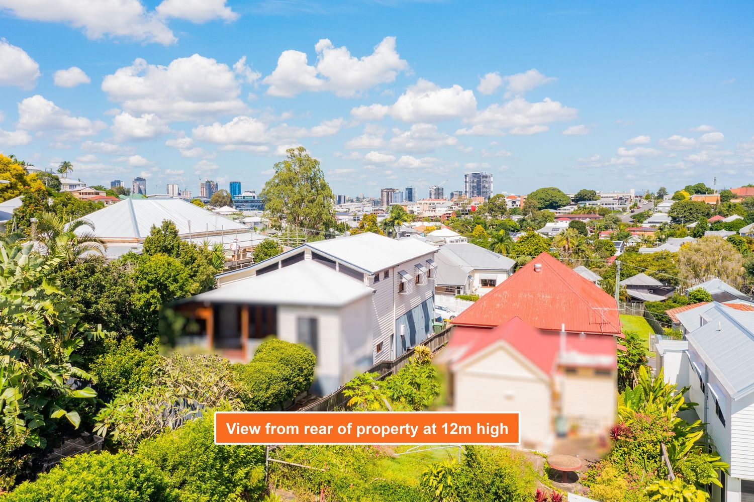View from rear of Red Hill property at 12 metres high showing Brisbane CBD skyline in the background.
