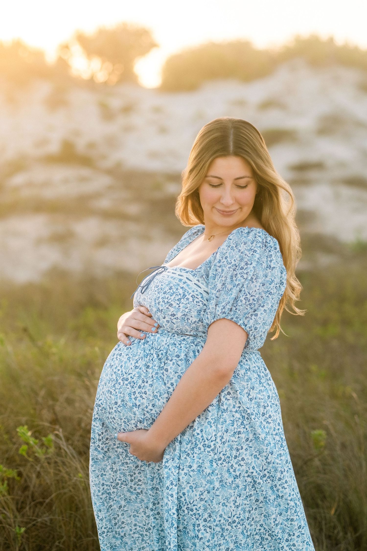 Pregnancy maternity photos at Guana Preserve coastal preserve near Jacksonville Florida with marsh landscape
