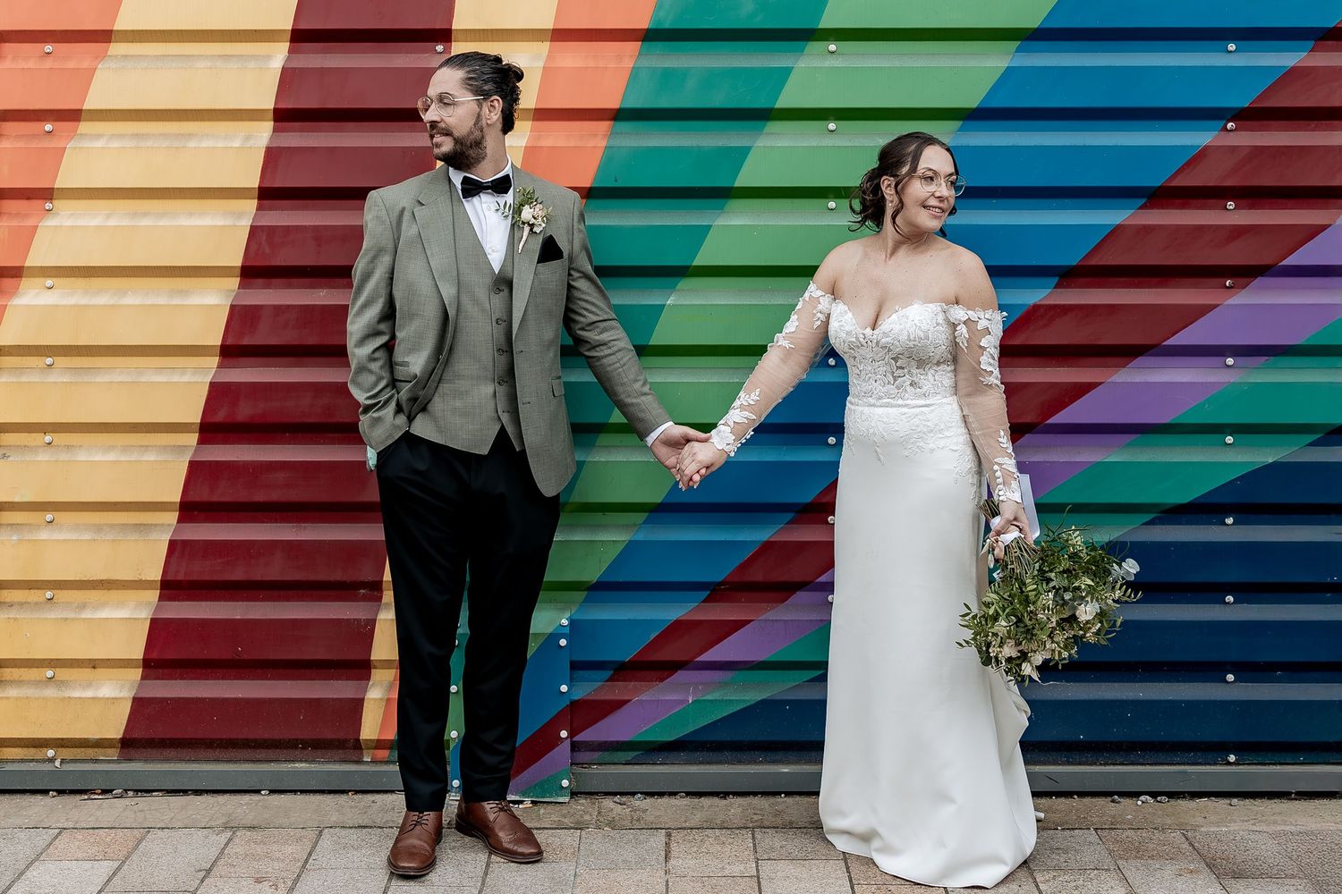 Relaxed couple portraits outdoors.