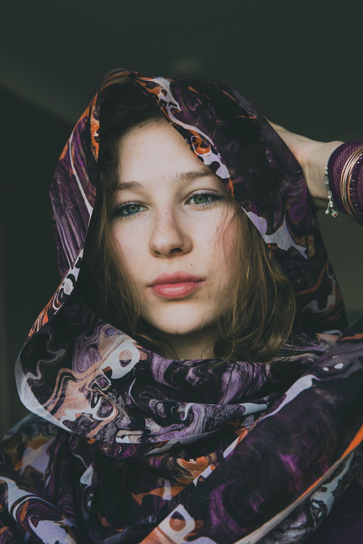 Portrait, Model wearing silk Toub in NORTH WALES, designed by HIMA RAHAMA.