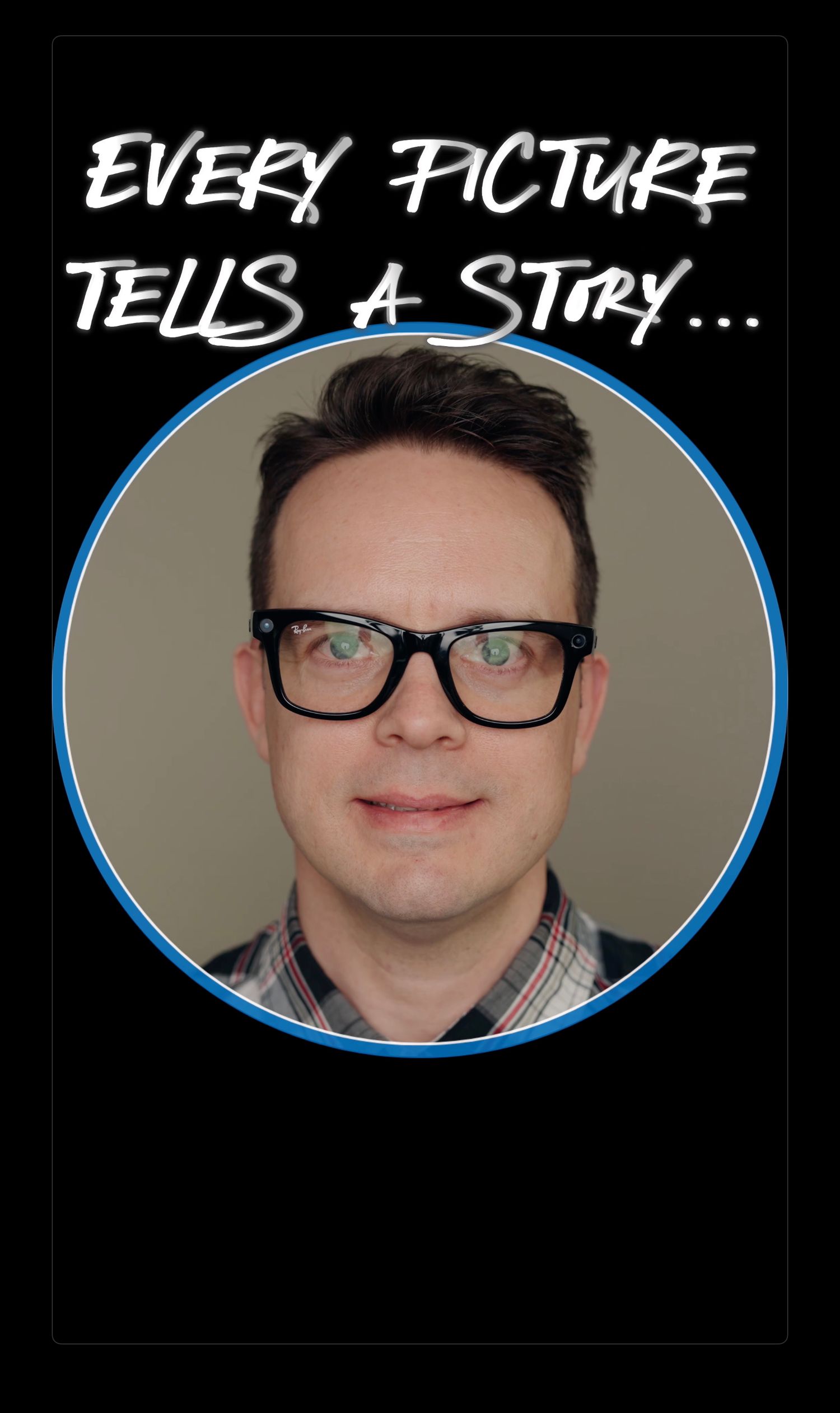 A series of four similar photos showing someone wearing glasses and a plaid shirt against a neutral background.