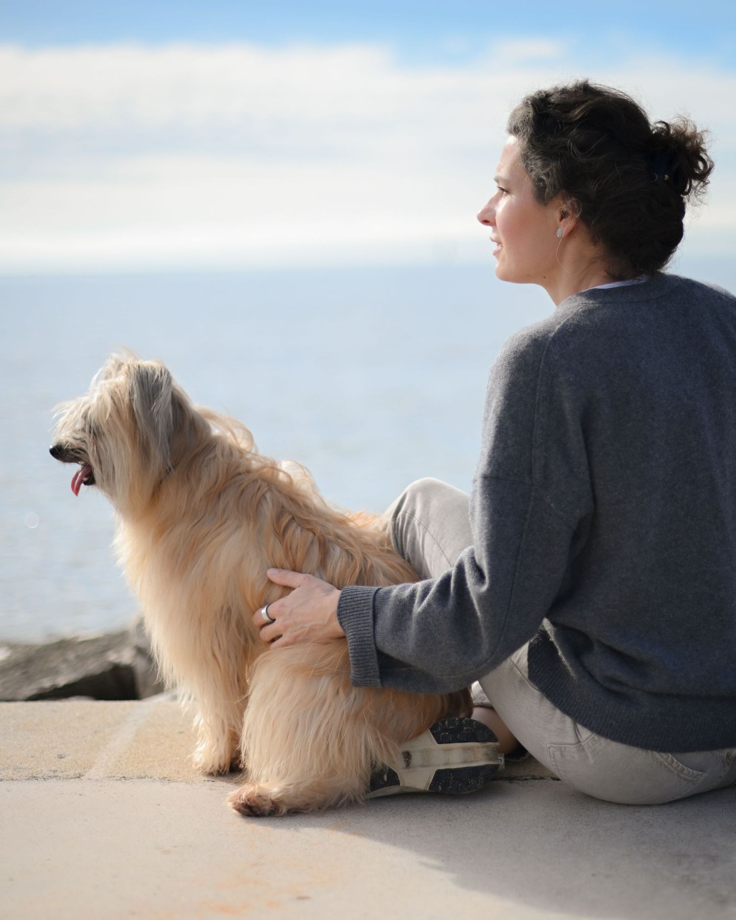 woman with her dog during a quiet photography session