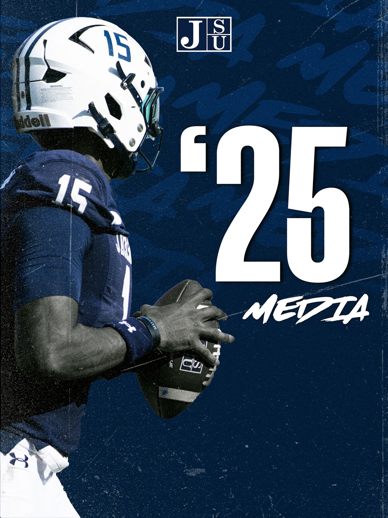 Sports media graphic showing football players in dark blue uniforms.