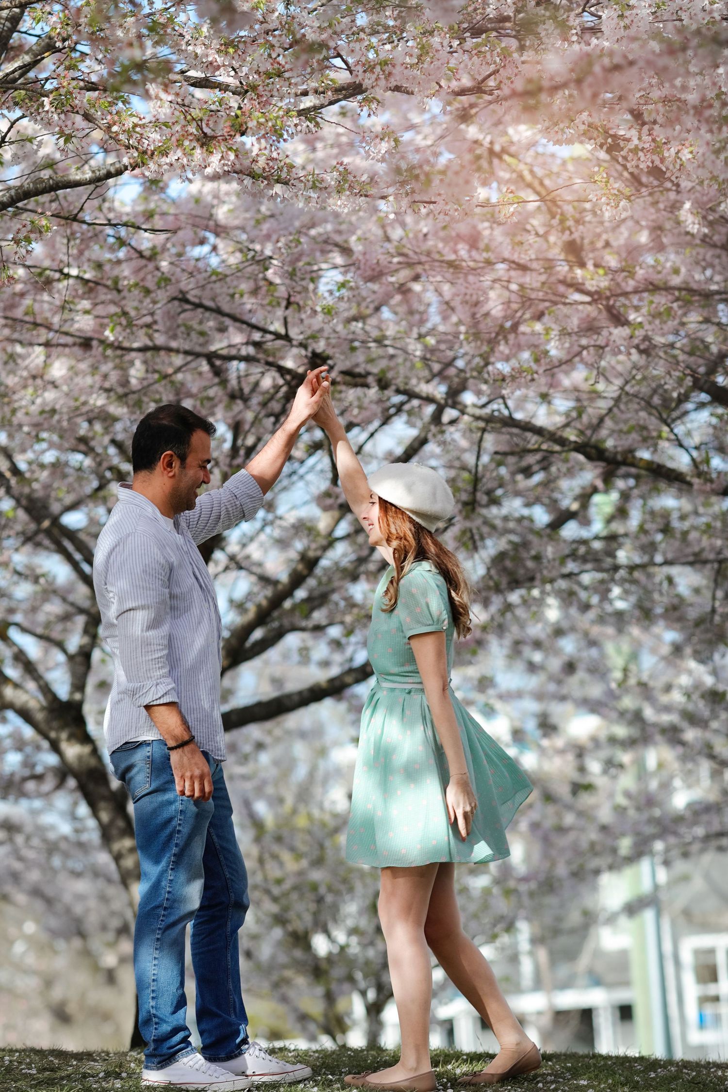 Anniversary couple photoshoot in Richmond BC cherry blossoms