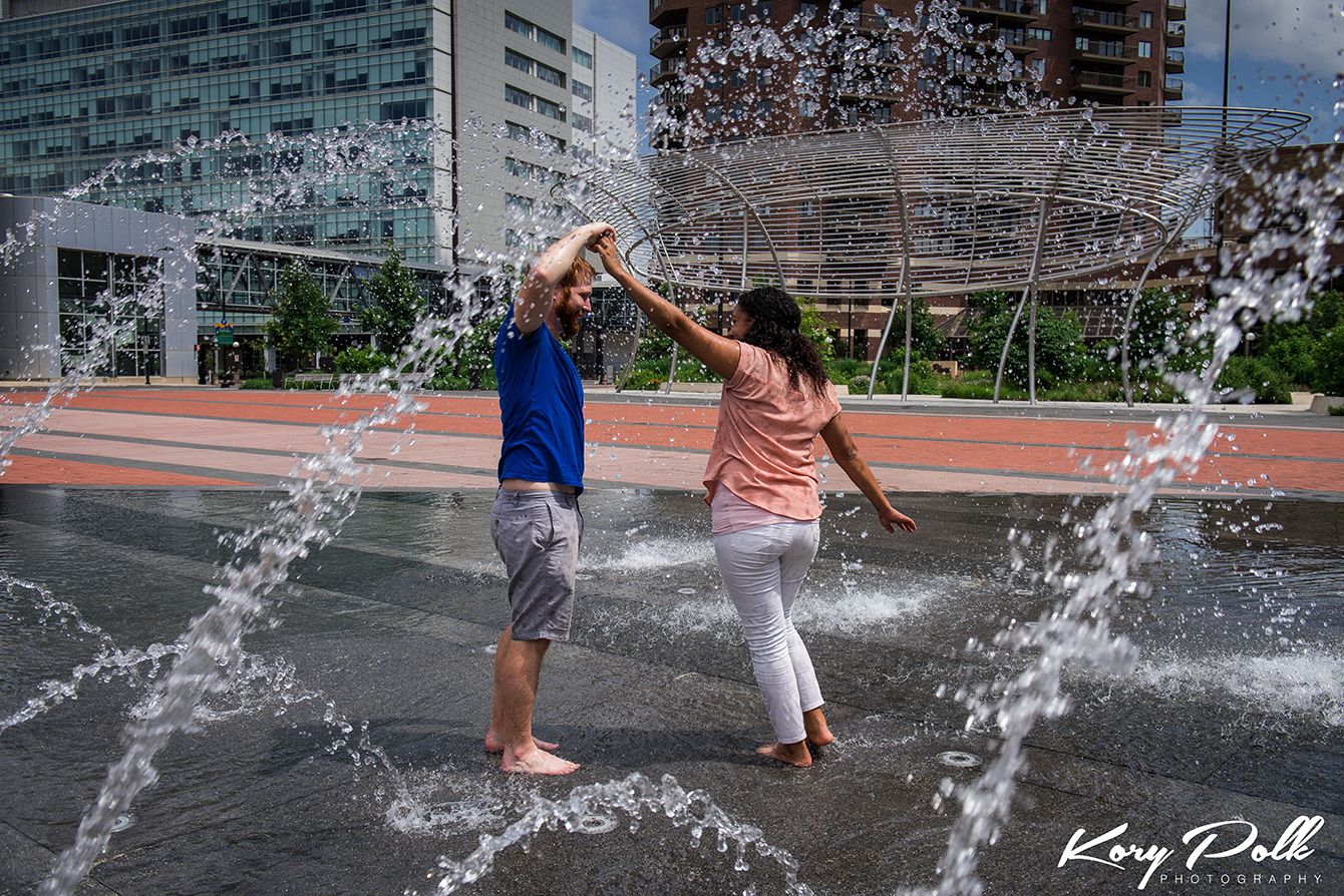 engagement photos downtown des moines of iowa couple, iowa wedding photographer, des moines wedding photographer