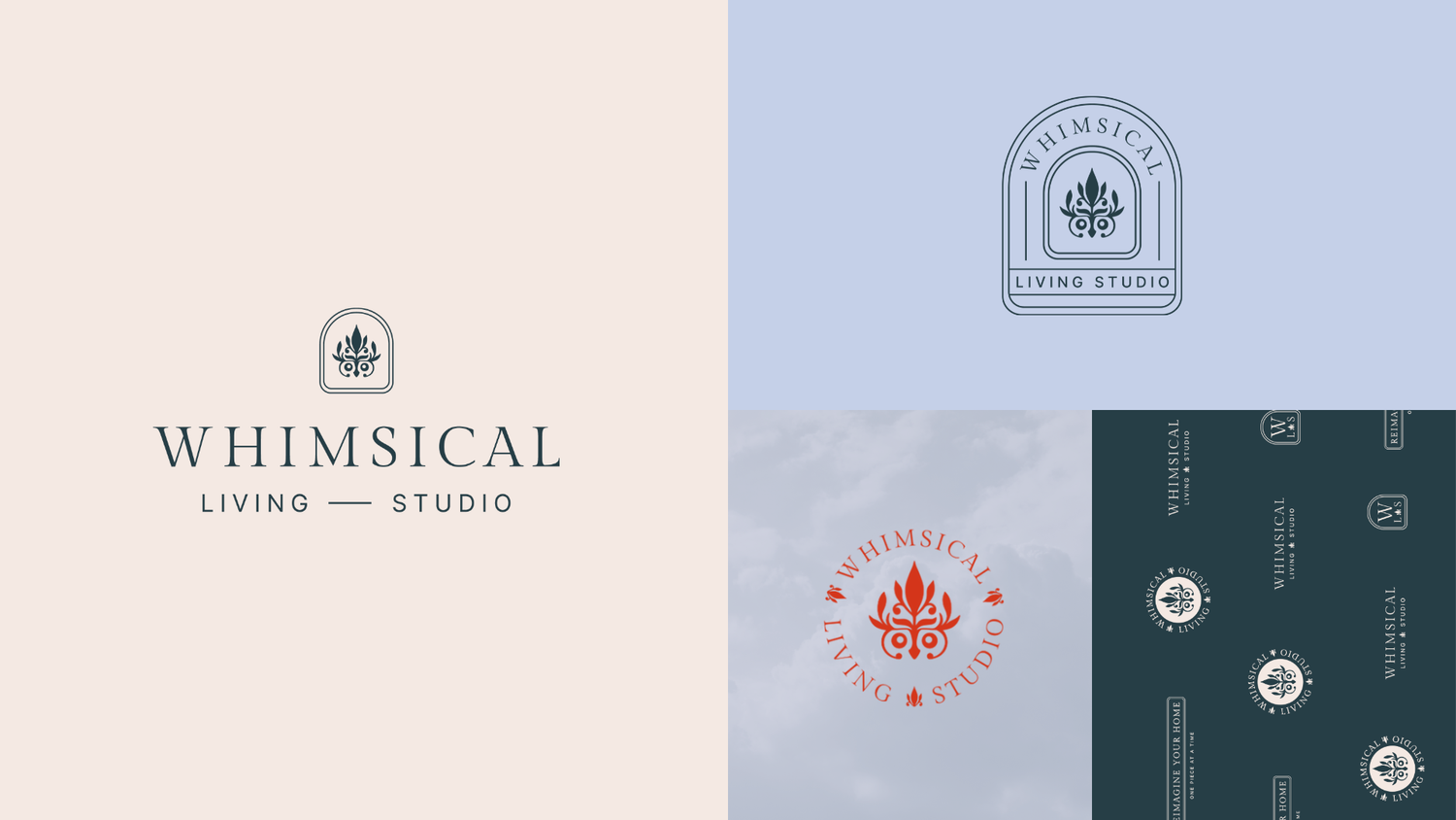 Collection of minimalist logo designs in pastel and navy blue colors.