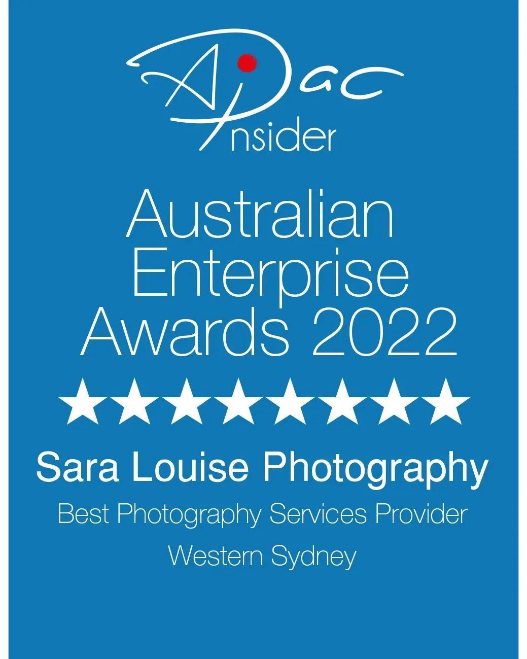 Australian Enterprise Awards 2022 banner for Best Photography Services Provider in Western Sydney.