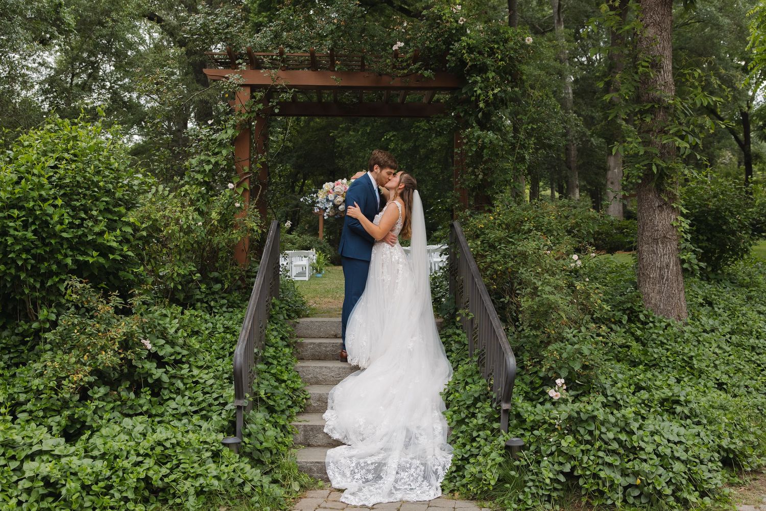 Cascading lace among a sea of greens