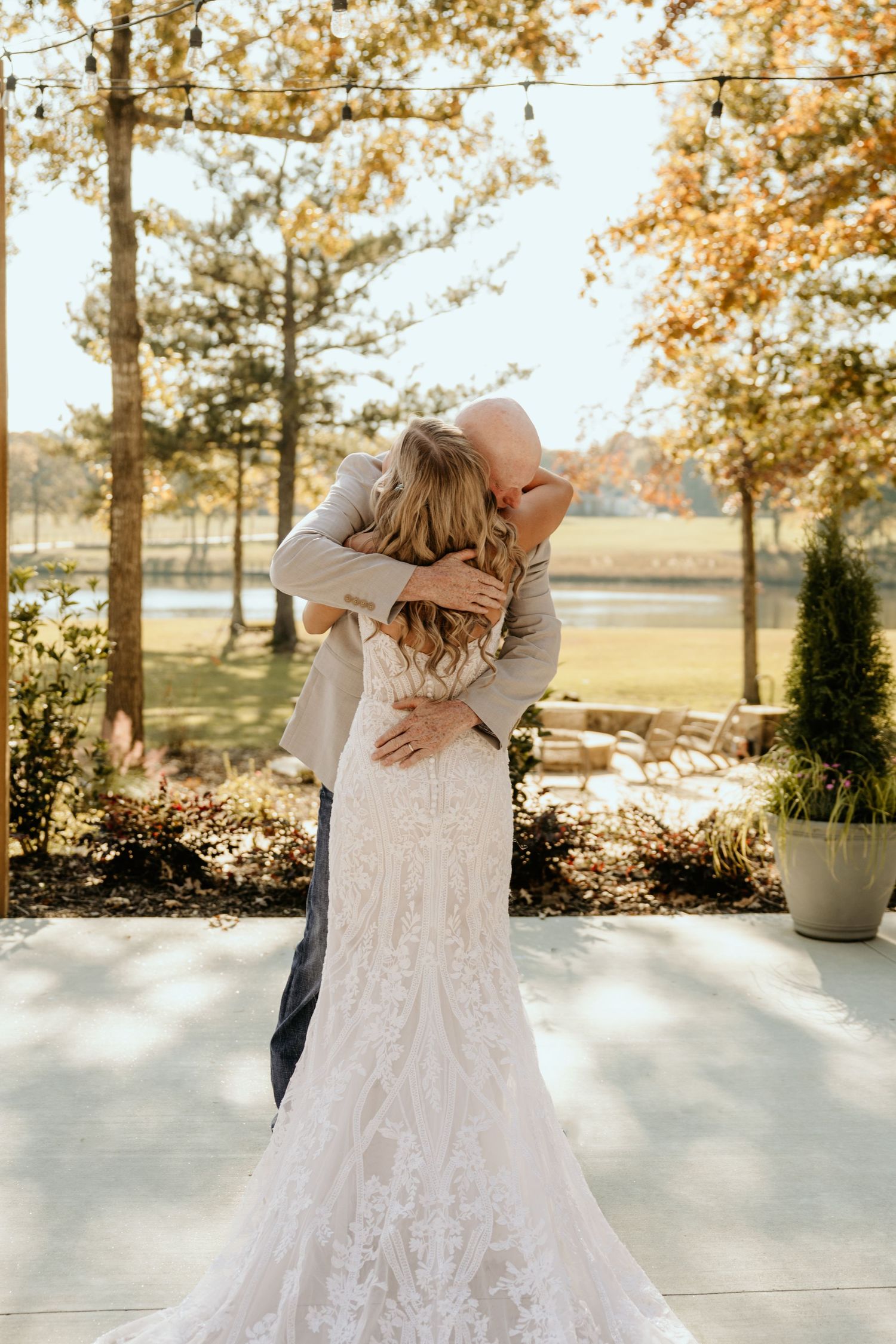 Photograph of a first look at a wedding in Senoia, Georgia
