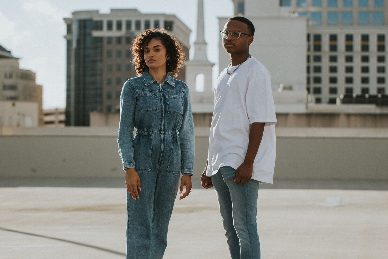 Couple on city rooftoop
