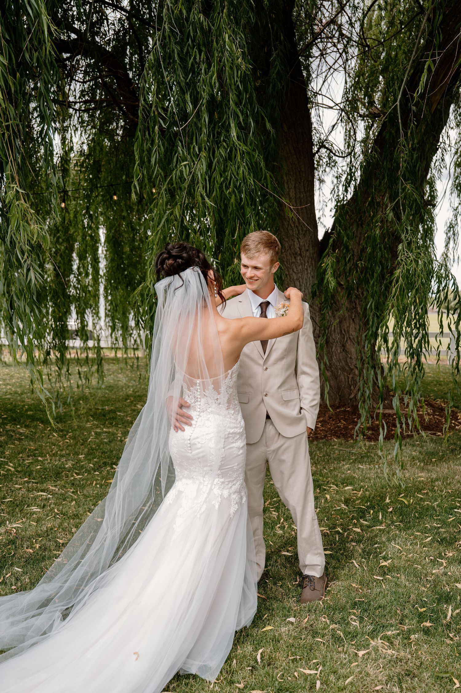 First look photos under a willow tree