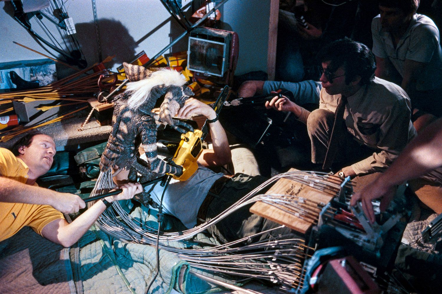 Gremlins behind the scenes with Stripe in the chainsaw scene
