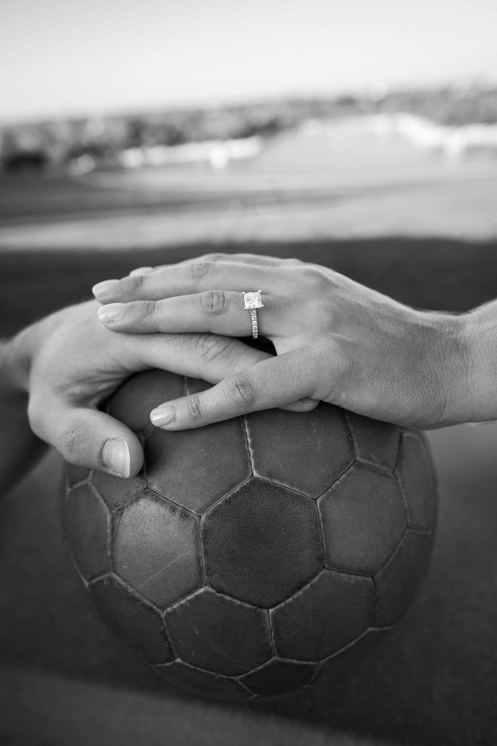 Black and white cinematic engagement photo