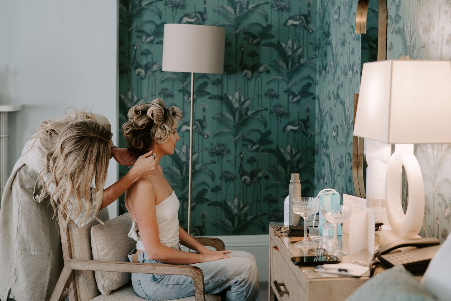 bride getting hair done at the Queensbury hotel in bath